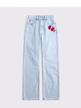 Abercrombie & Fitch Light Wash 90s high rise relaxed fit with Red Floral Detail